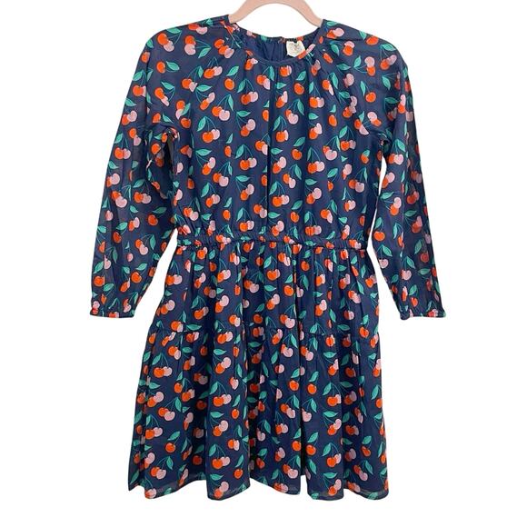 NWT J Crew Crewcuts Cherry Print Dress Girls 12 Navy Cottage Fruit Tiered Cotton - Picture 2 of 12